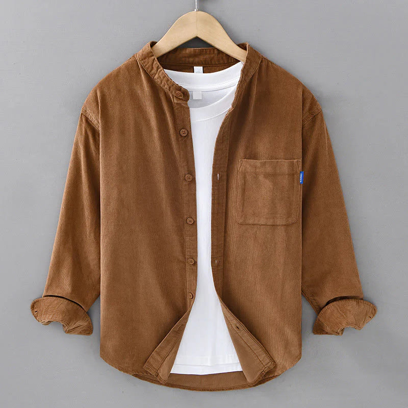 Buddha Stones Plain Button Down Cotton Corduroy Men's Long Sleeve Jacket