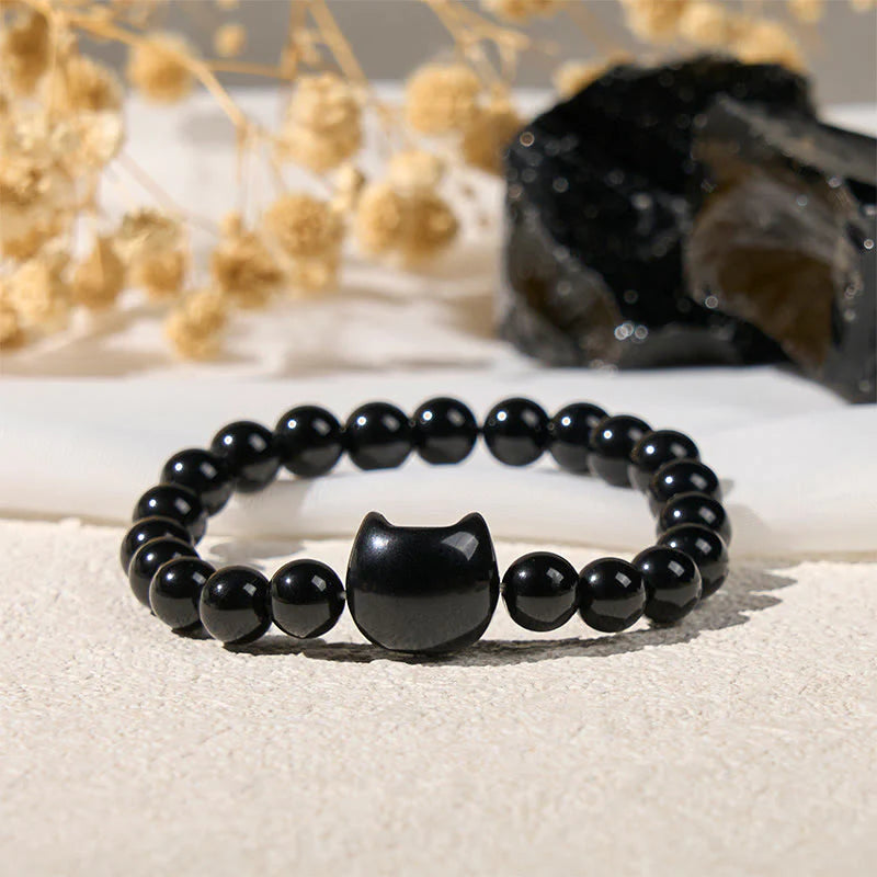 Buddha Stones Wishing You Strength and Protection Cat Onyx Bracelet Includes Gift Message Card