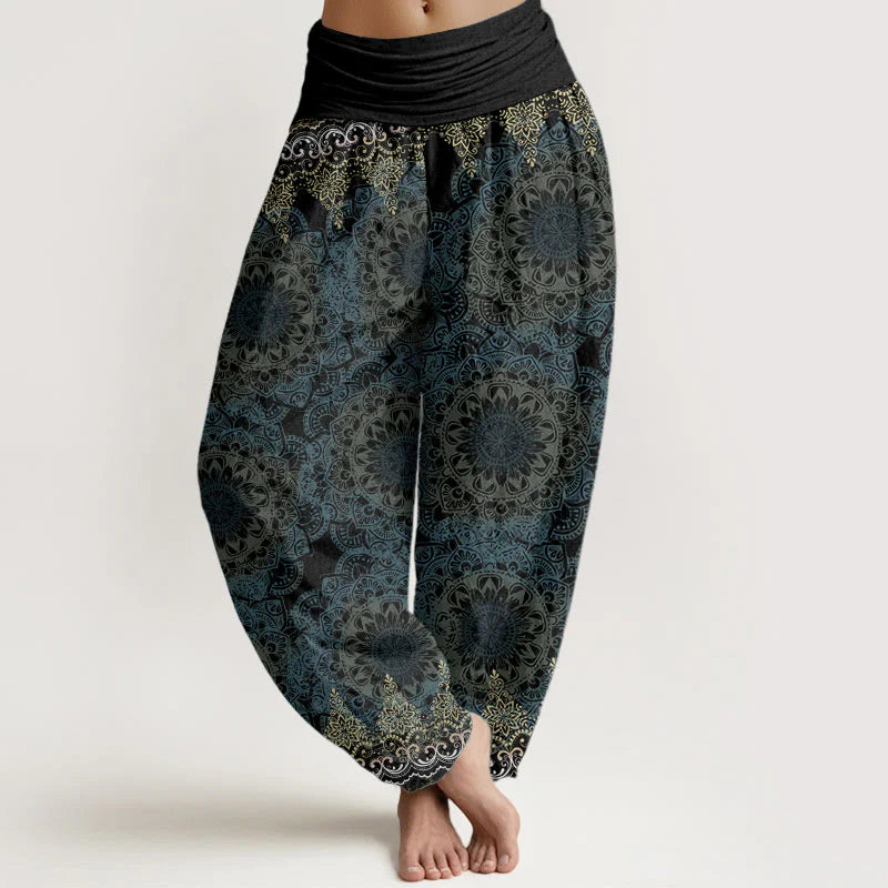 Buddha Stones Pure Cotton Triangular Mandala Patterns Women's Elastic Waist Harem Pants