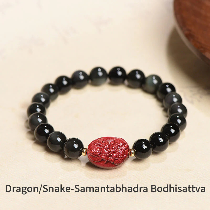 Buddha Stones Chinese Zodiac Natal Buddha Natural Black Obsidian Cinnabar Purification Bracelet (Extra 35% Off | USE CODE: FS35)