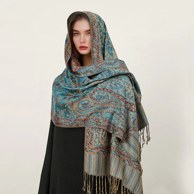 Buddha Stones Ethnic Daily Tibetan Paisley Pattern Tassel Cozy Scarf Shawl