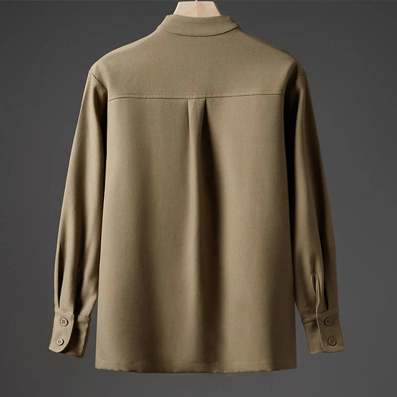 Buddha Stones Solid Fall Long Sleeve Hidden Half Button Design Men's Shirts