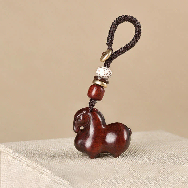 Buddha Stones Year Of The Horse Small Leaf Red Sandalwood Balance Key Chain