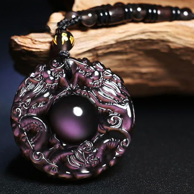 Buddha Stones Natural Gold Sheen Obsidian Rainbow Obsidian Dragon Strength Necklace Pendant (Extra 35% Off | USE CODE: FS35)