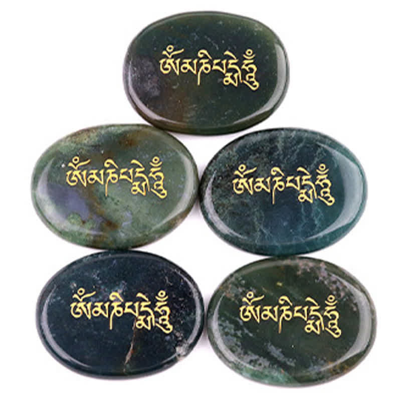FREE Today: Spiritual Awareness Om Mani Padme Hum Amethyst Tiger Eye Palm Stone Crystal Decor 35*45mm