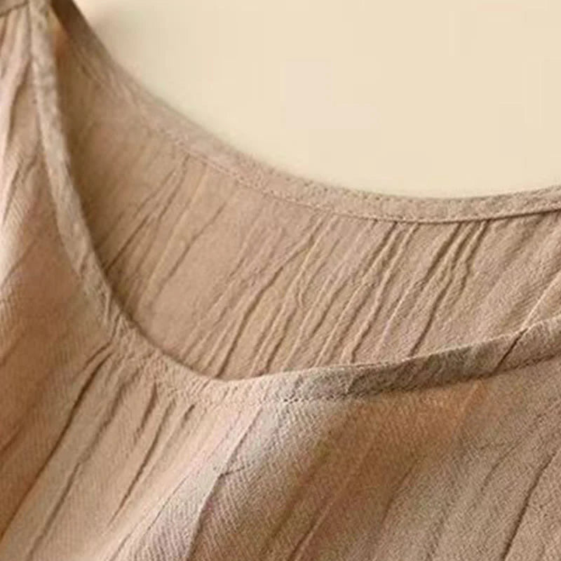Buddha Stones Casual Plain Handmade Drawstring Waist Midi Dress Acrylic Sleeveless Dress With Pockets