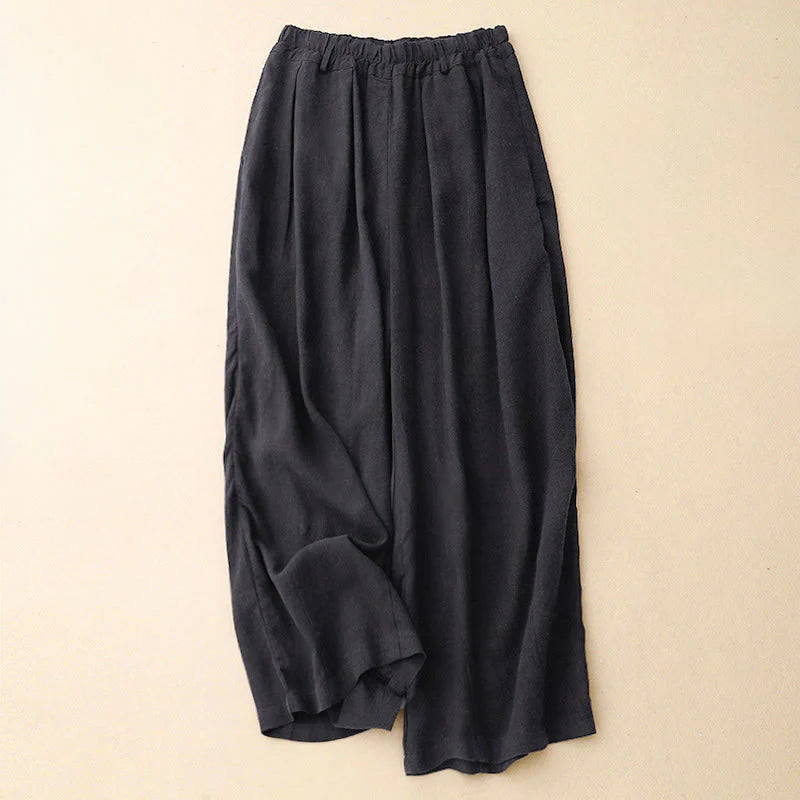 Buddha Stones Solid Color Cotton Women's Wide Leg Pants With Pockets