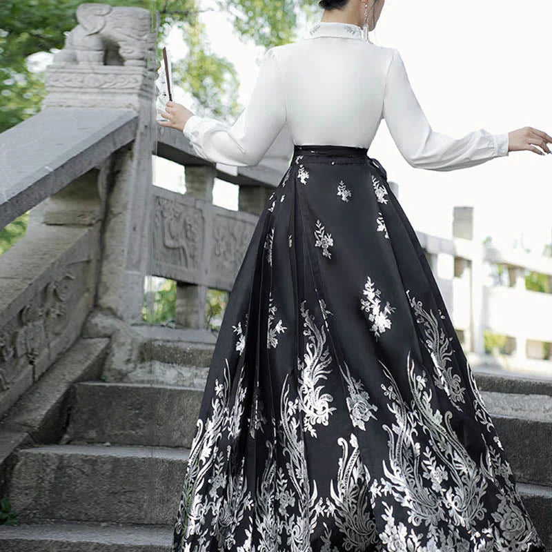 Buddha Stones Flowers Leaves Feathers Long Sleeve Shirt Top Chinese Hanfu Ming Dynasty Horse Face Skirt Mamianqun Skirt (Extra 30% Off | USE CODE: FS30)