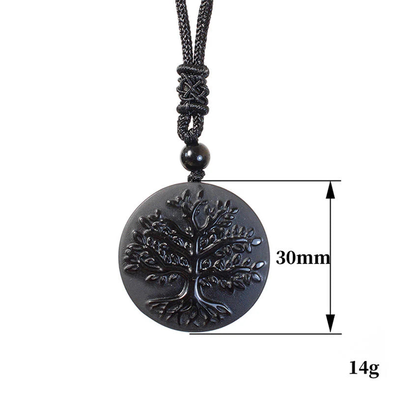 FREE Today: Transformation and Strength Natural The Tree of Life Pattern Black Obsidian Necklace Pendant