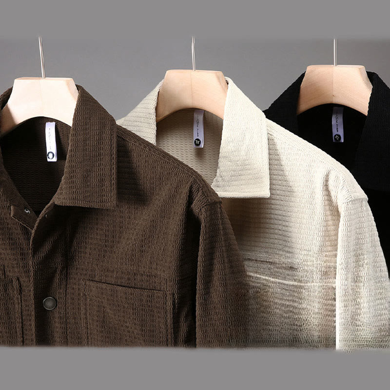 Buddha Stones Commute Lapel Design Buttons Men's Long Sleeve Jacket With Pockets