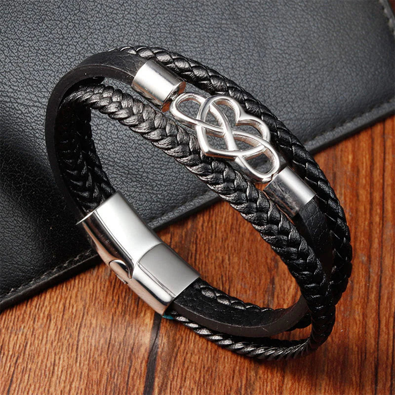 Buddha Stones Geometric Leather Titanium Steel Strengthen Buckle Bracelet