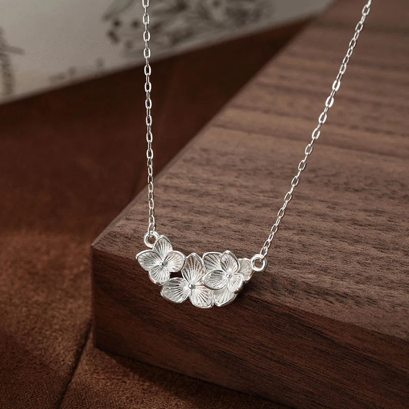 Buddha Stones 999 Sterling Silver Flower Blessing Necklace Pendant