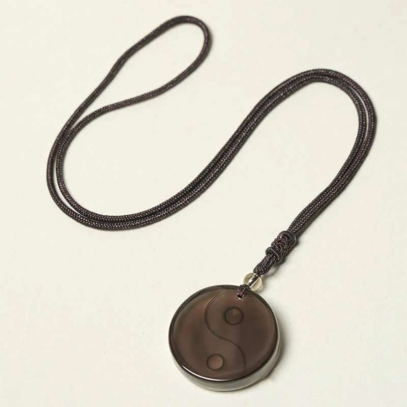 Buddha Stones Black Obsidian Taoism Five Sacred Mountains Nine-Character Mantra Carved Purification Yin Yang Necklace Pendant