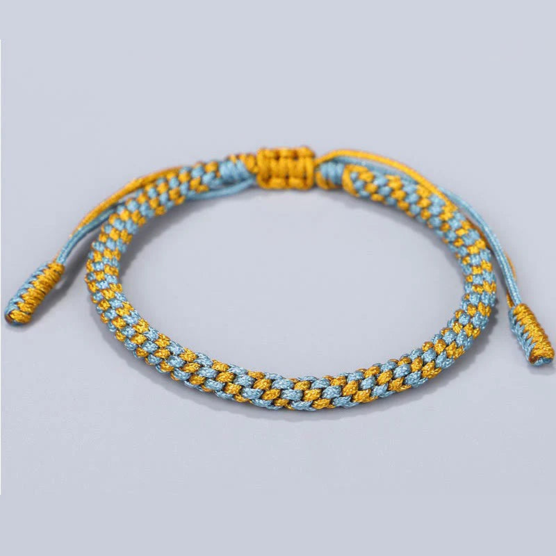 Buddha Stones 3Pcs Blue Yellow String Golden Copper Beads Healing Bracelet