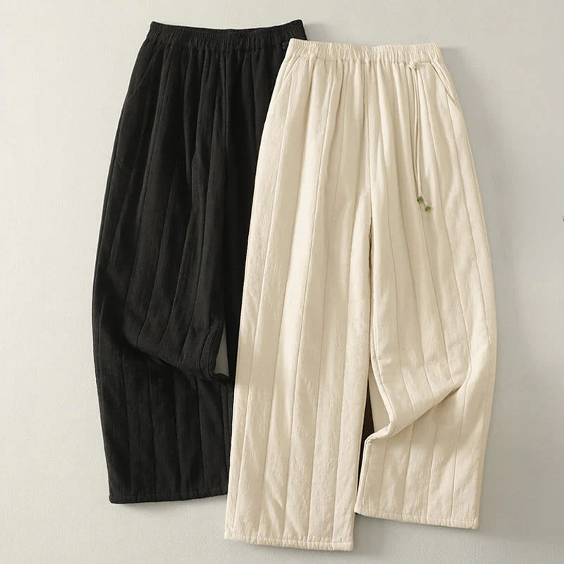 Buddha Stones Plain Cotton Polyester Thick Women's Pants With Pockets