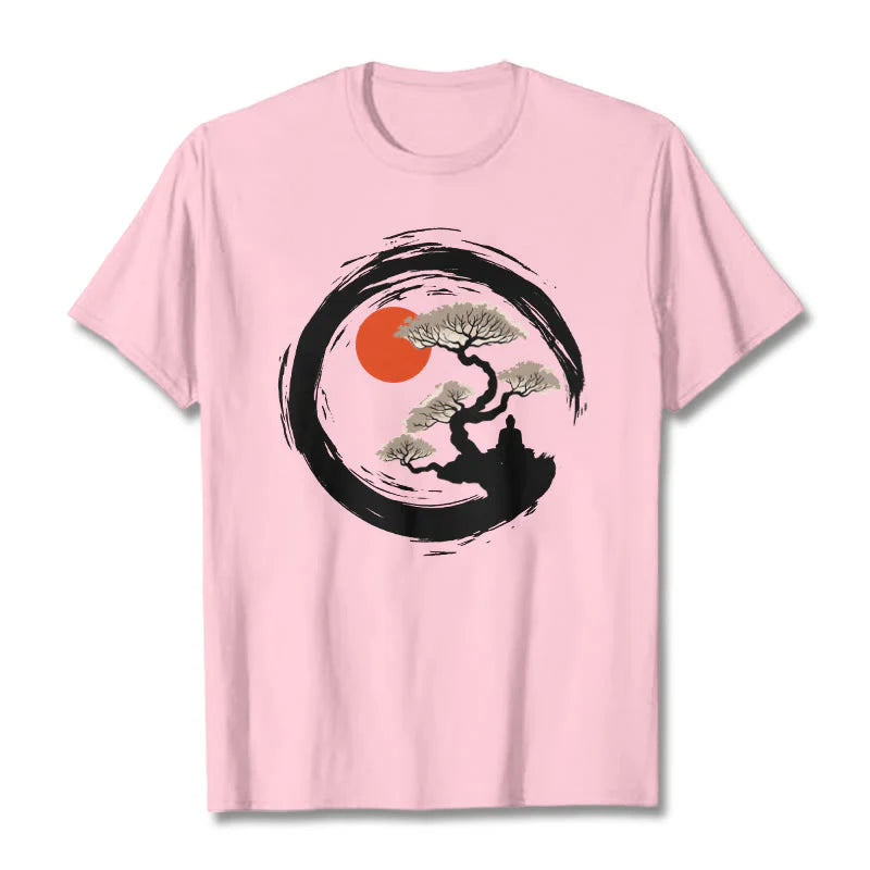 Buddha Stones Red Sun Pine Zen Circle Meditation Buddha Tee T-shirt