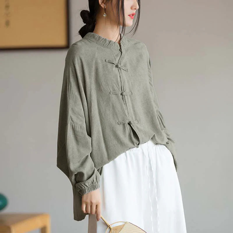 Buddha Stones Frog-Button Long Sleeve Shirt Zen Tai Chi Meditation Top Hanfu Clothing Jacket