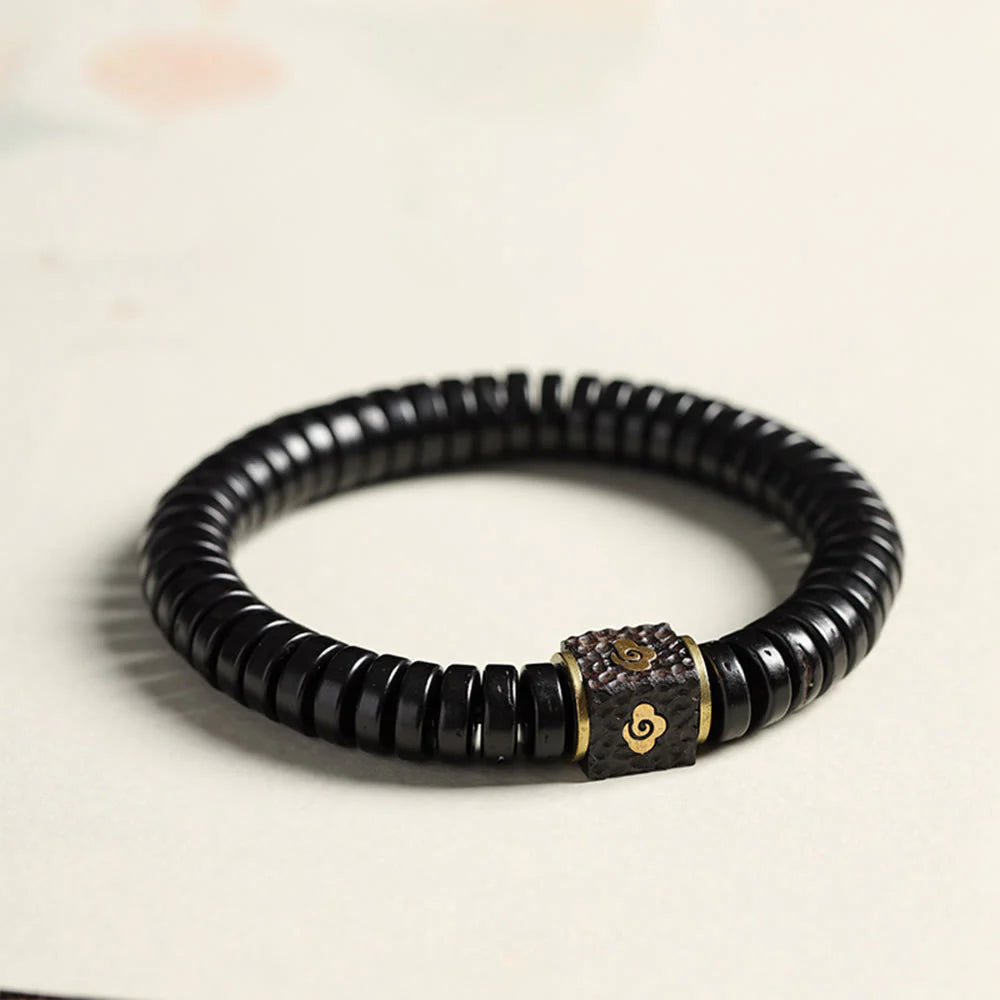 Buddha Stones Tibetan Coconut Shell Auspicious Clouds Positive Bracelet