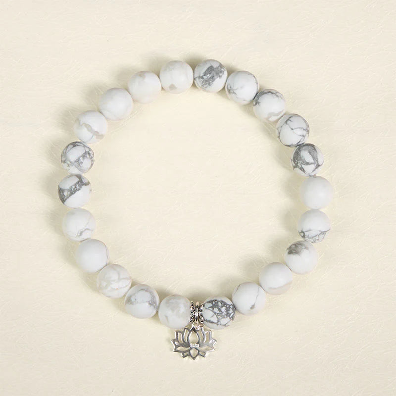 Buddha Stones 925 Sterling Silver Lotus Design Natural White Turquoise Wealth Bracelet