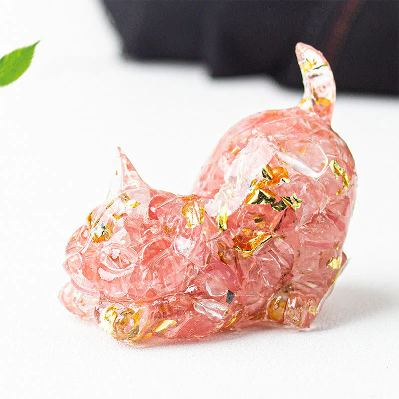 Buddha Stones Stretching Cat Resin Crystal Gravel Meditation Decoration