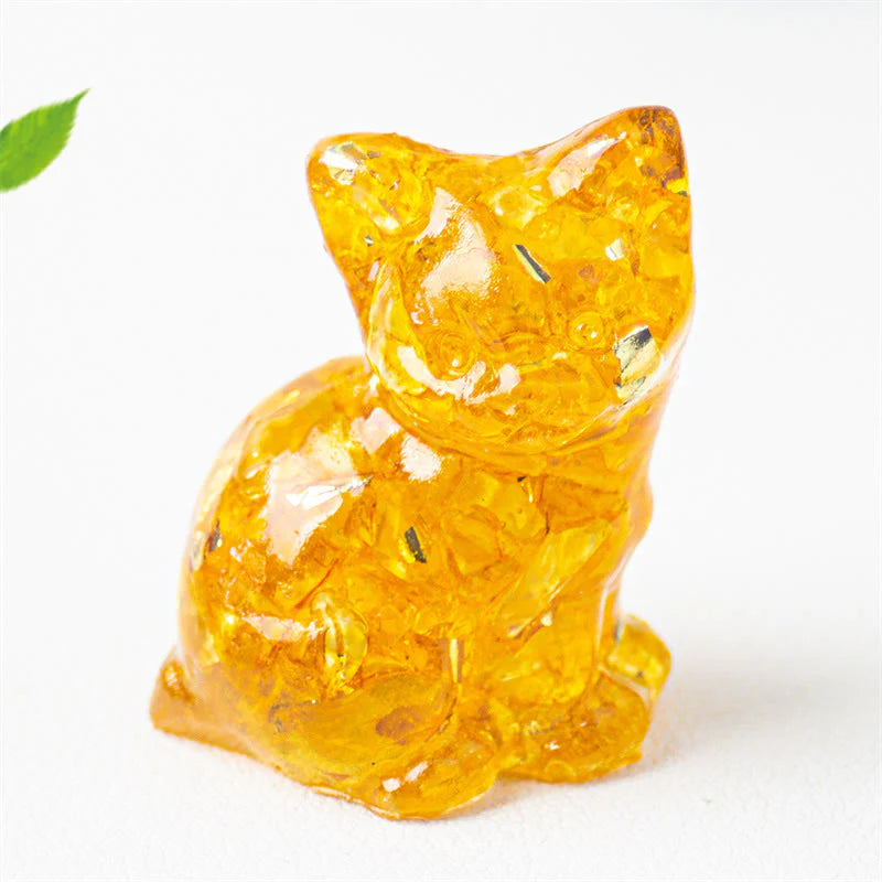 Buddha Stones Sitting Cat  Resin Gravel Pink Crystal Citrine White Crystal Lapis Lazuli Soothing Desktop Decoration