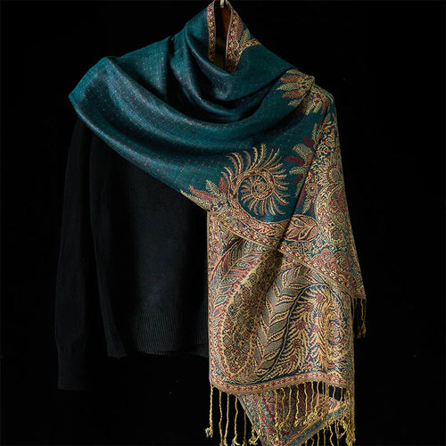 Buddha Stones Spring Long Leaves Flowers Pattern Tassel Soft Scarf Shawl