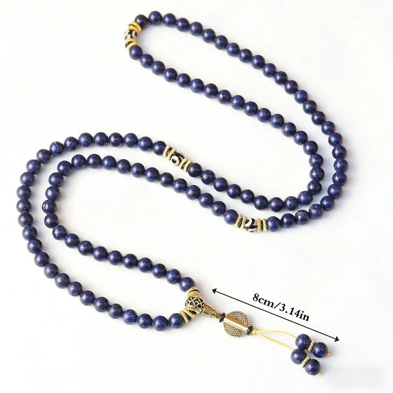 Buddha Stones 108 Beads Lazurite Lapis Lazuli Three-eyed Dzi Bead Positive Mala