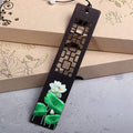 Buddha Stones Green Lotus Bamboo Oriole Ebony Wood Bookmarks With Gift Box (Extra 35% Off | USE CODE: FS35)
