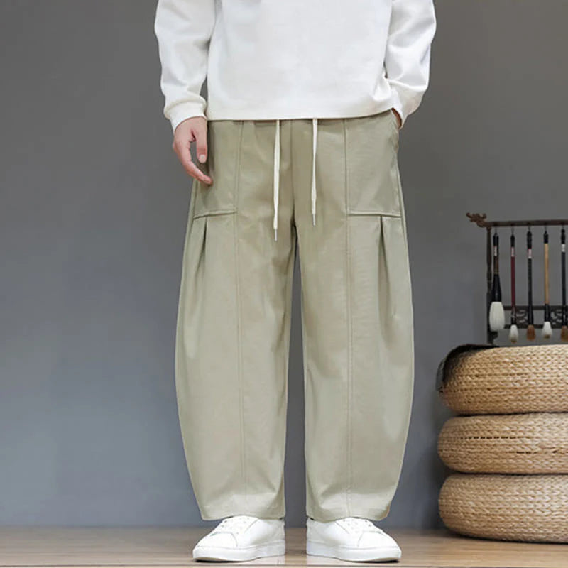 Buddha Stones Fall Pure Color Cotton Men's Cropped Harem Pants With Pockets