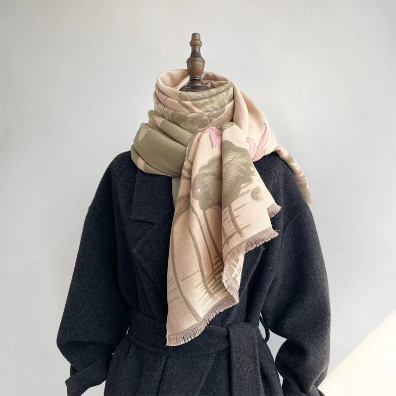Buddha Stones Fall Lotus Koi Fish Dragonfly Pattern Cozy Scarf Shawl