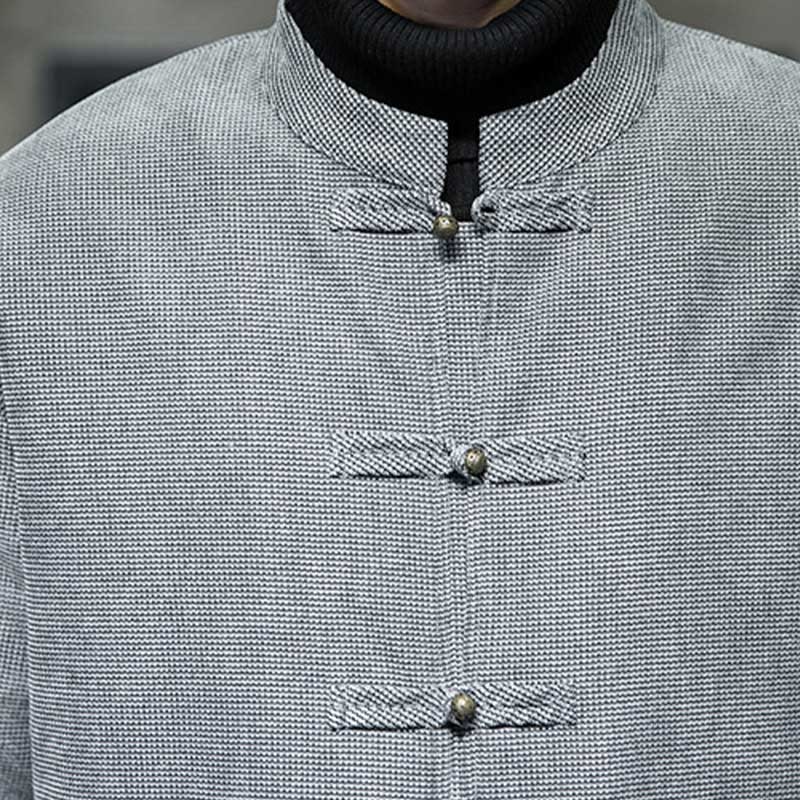 Buddha Stones Solid Color Frog-button Men's Jacket Shirt Clothing