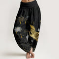 Buddha Stones Cotton Crane Lotus Mountain Pavilion Pattern Women's Elastic Waist Harem Pants