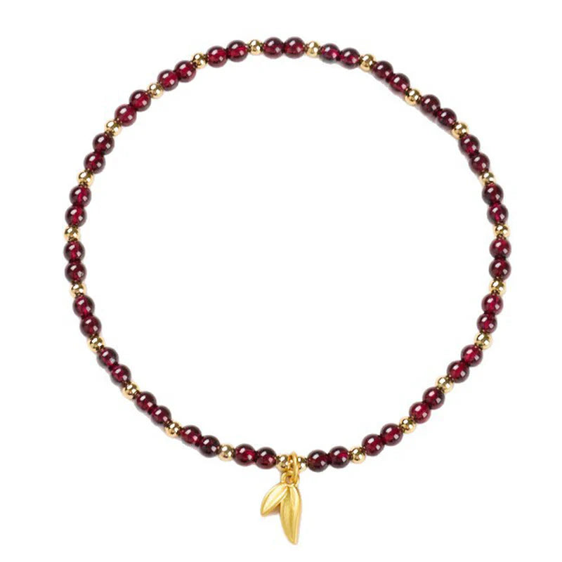 Buddha Stones Natural 4mm Garnet Copper Gold Plated Calm Anklet