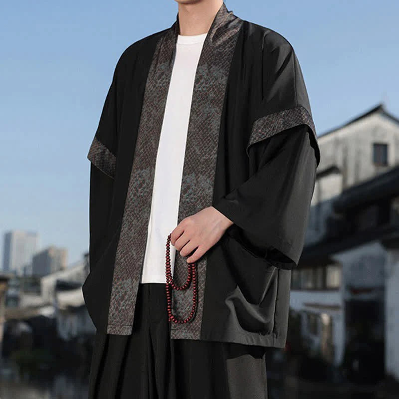 Buddha Stones Summer Casual Zen Lapel Collar Men's Elbow-Length Sleeve Kimono
