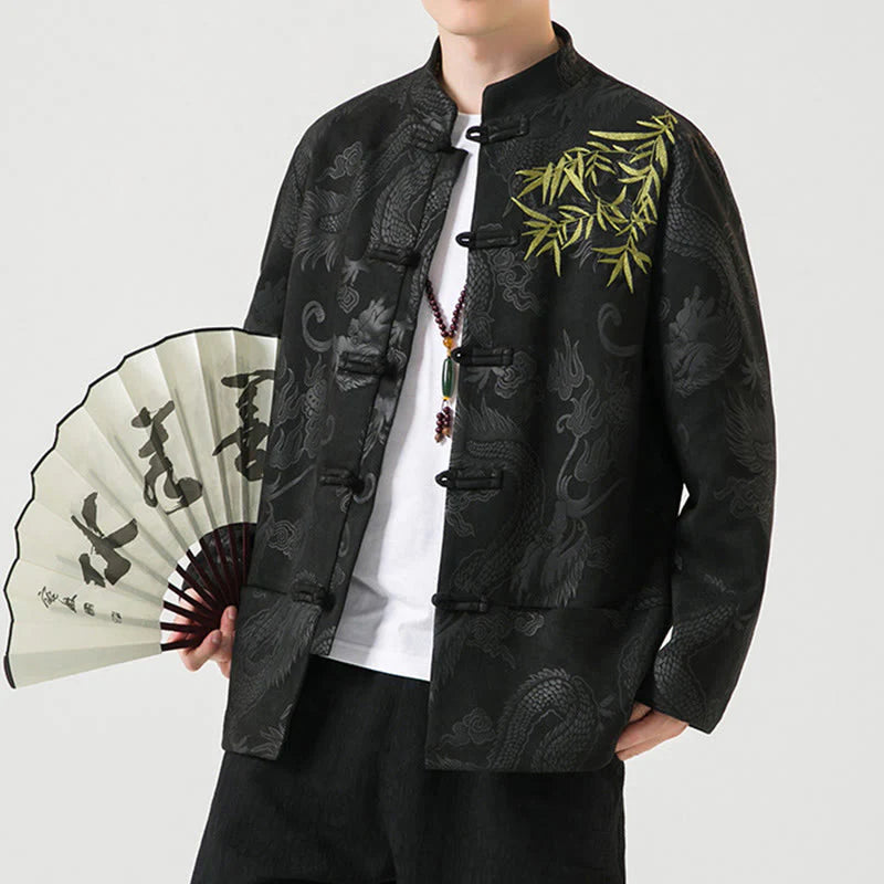 Buddha Stones Bamboo Dragon Frog-Button Desgin Long Sleeve Men's Jacket