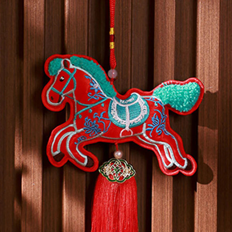 Buddha Stones Year Of The Horse Embroidery Bell Tassel Hanging Decoration