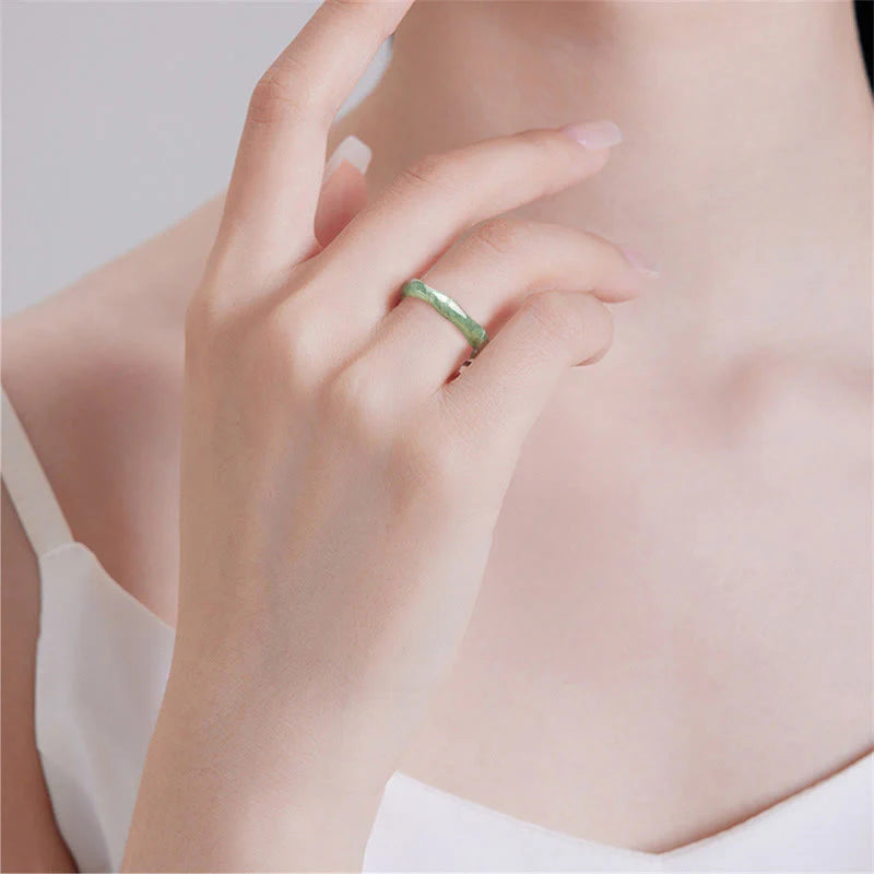 Buddha Stones Natural Bamboo Design Jade Abundance Ring