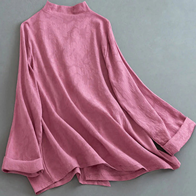 Buddha Stones Casual Solid Color Frog Button Long Sleeve Zen Cotton Linen Women's Shirt