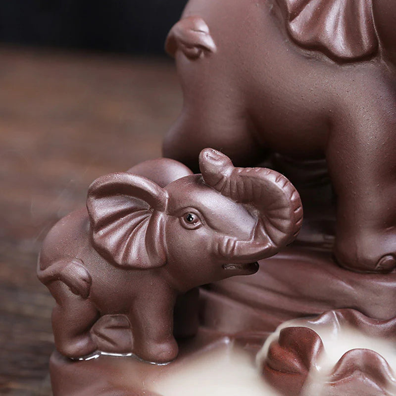 Buddha Stones Tibetan Elephant Purple Clay Backflow Smoke Fountain Protection Incense Burner Decoration
