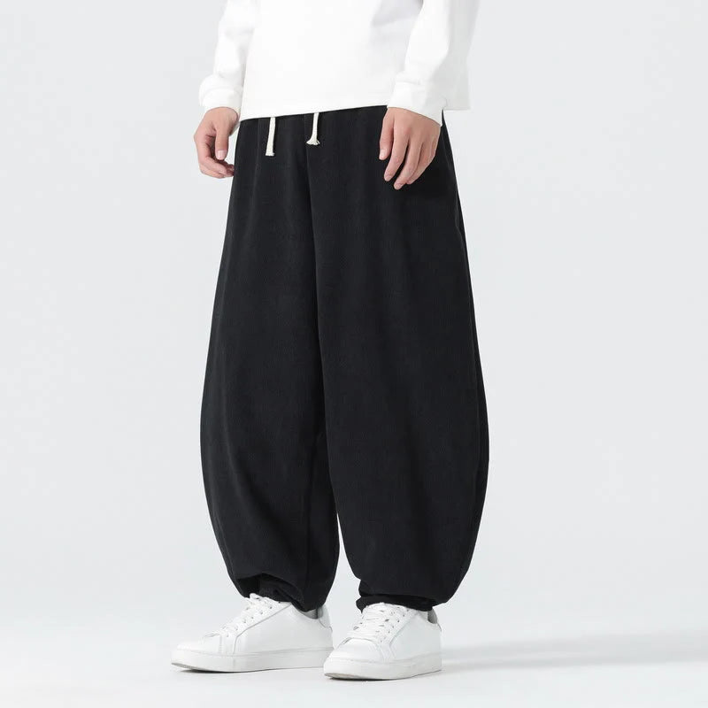 Buddha Stones Fall Solid Color Corduroy Men's Harem Pants With Pockets