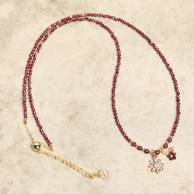 Buddha Stones Natural 2.5mm Garnet Beads Flower Purification Multilayer Bracelet