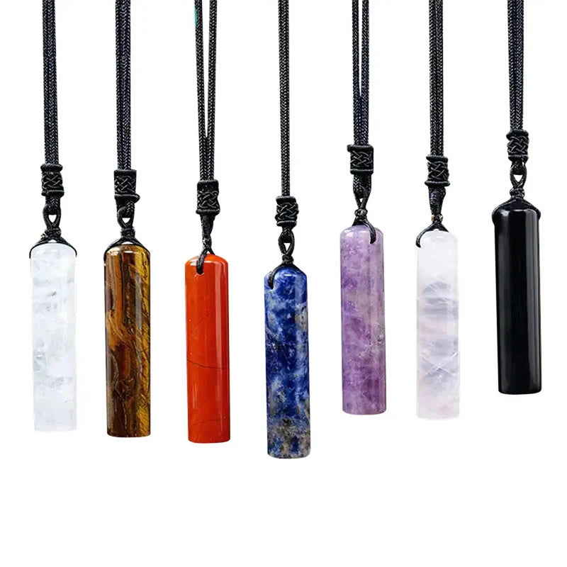 Buddha Stones Various Crystal Rose Quartz Green Aventurine Amethyst Cylinder Healing Necklace Pendant