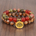 Buddha Stones Tibetan Picture Jasper Positive Lotus Bracelet Set (Extra 35% Off | USE CODE: FS35)