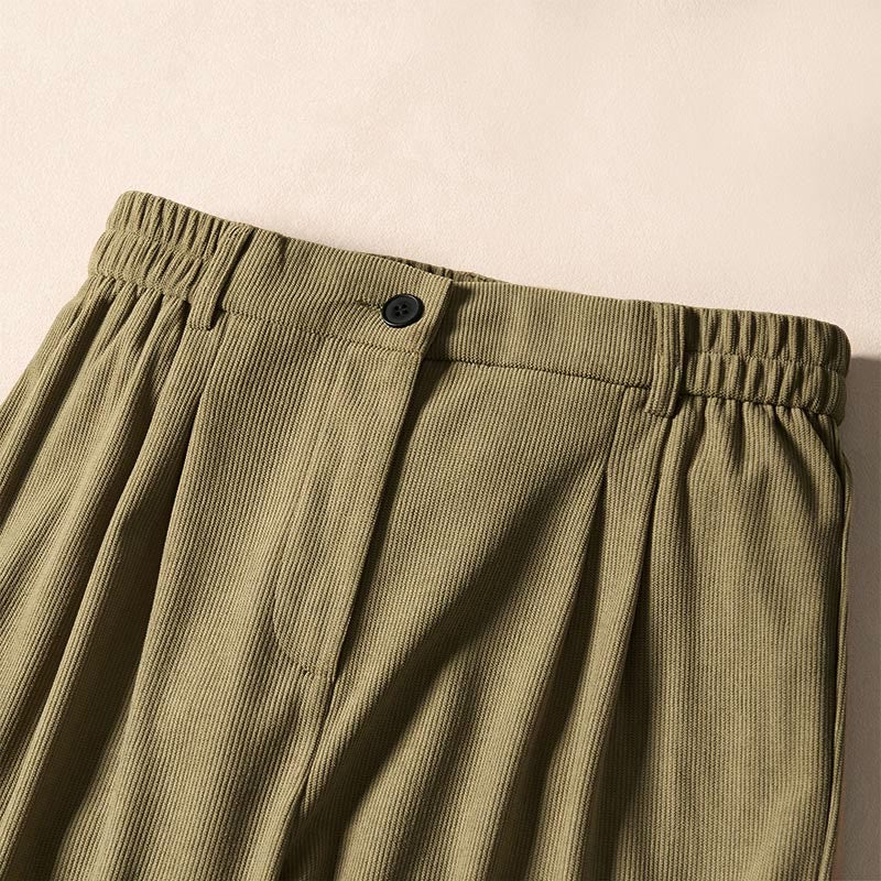 Buddha Stones Commute Fall Corduroy Women's Harem High Waist Pants With Pockets