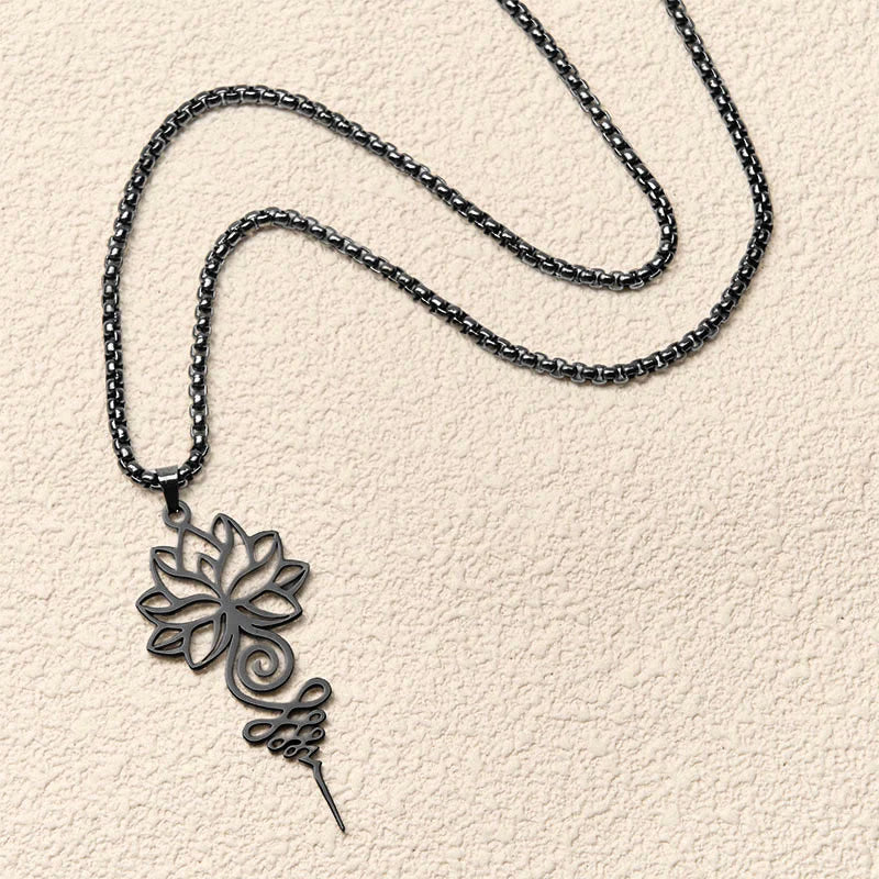 Buddha Stones Lotus Unalome Chakra Symbol Design Stainless Steel Enlightenment Necklace Pendant