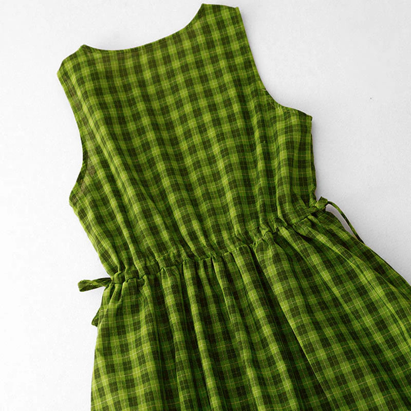 Buddha Stones Sleeveless Plaid Summer Midi Dress With Pockets