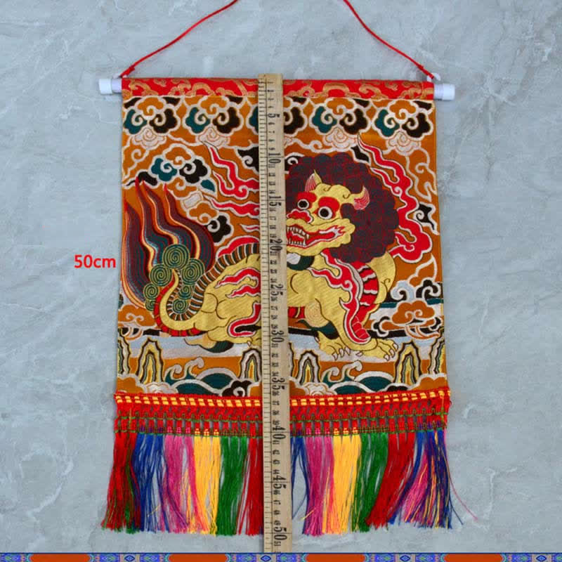 Buddha Stones Feng Shui Kirin Spiritual Colorful Tassel Wall Art
