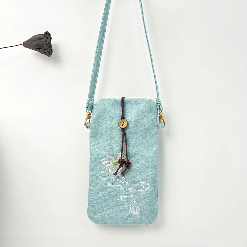 Buddha Stones Small Embroidered Flowers Crossbody Bag Shoulder Bag Cellphone Bag 11*20cm
