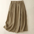 Buddha Stones A-line Buttons Slit Design Elastic Waist Cotton Women's Skirt With Pockets