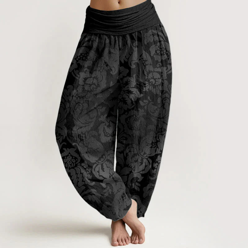 Buddha Stones Cotton Casual Flower Leaves Design Women's Elastic Waist Harem Pants